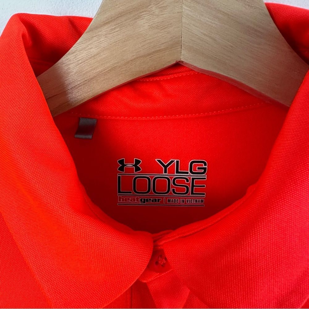 Under Armour Heat Gear Orange and Gray Golf Club Polo Shirt Boys Youth Large - Picture 3 of 7